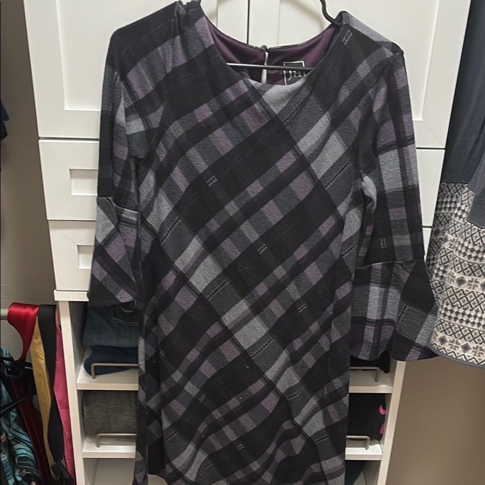 Plaid Women's Dress in Black and Purple